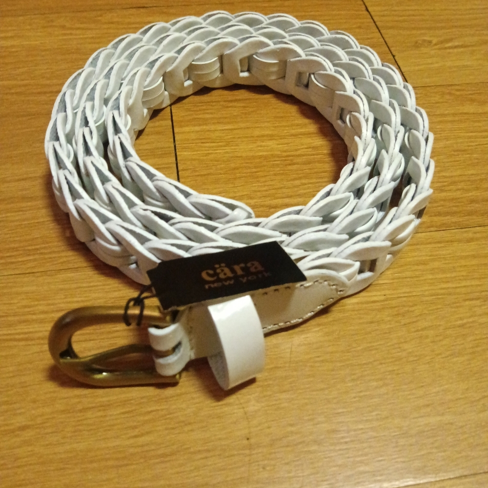 Cara New York White Braided Belt with Gold Buckle
